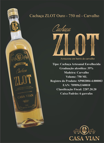 Cachaça Zlot Ouro - 750 Ml - Carvalho