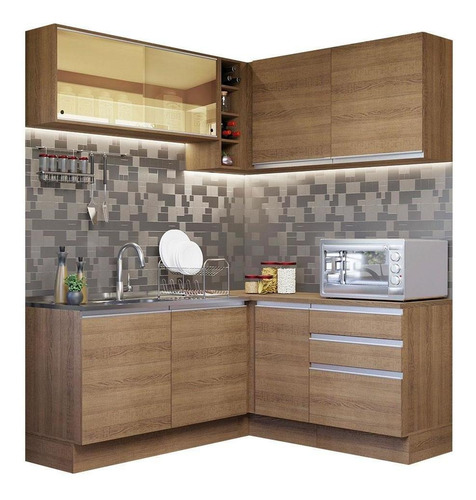 Cozinha Completa Canto Madesa Glamy 329002 Armário Balcão R Cor Rustic