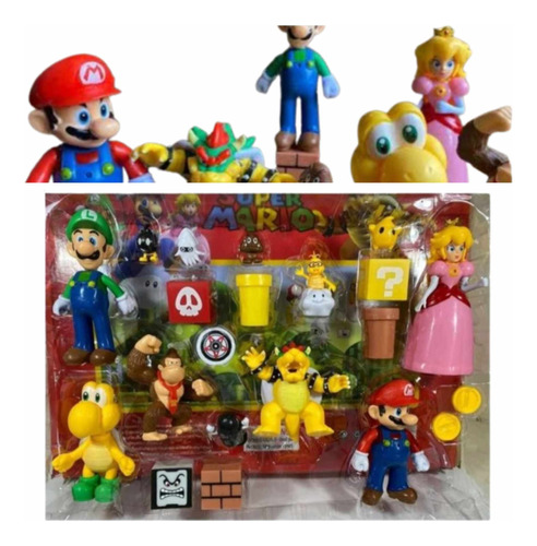 Set De Personajes Mario Bros 12 Muñecos  En Caja