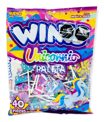 Imagen 1 de 1 de Winis Paleta Unicornio Caramelo Suave 40 Pza.