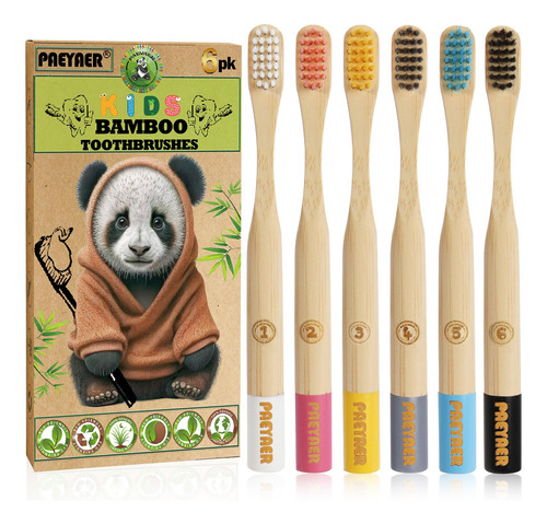 Paeyaer Cepillos De Dientes De Bambu Para Ninos, Paquete De