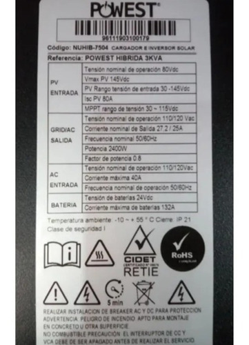Inversor Solar Hibrido 3000va 3kva Carga Solar
