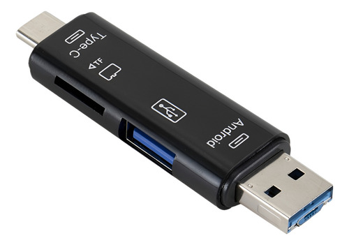 Lector Tarjetas Multifunción Otg Usb Tipo C Micro Sd 5 En 1 Color Negro
