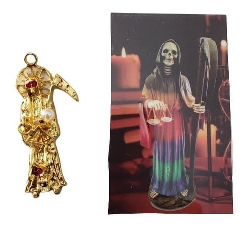 Dije Santa Muerte Fantasía Dorado/ Proteccion + 3 Oraciones