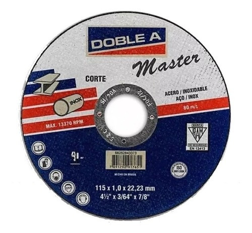 Disco De Corte Recto Master Acero 115 X 1,0 Doble A Mm