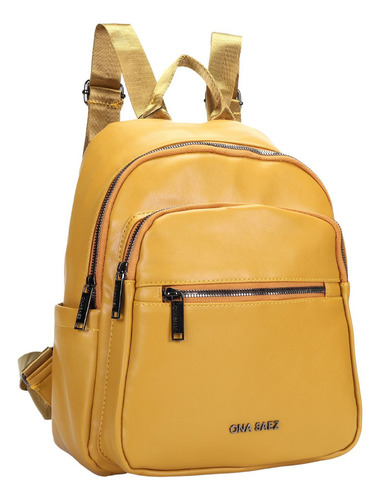 Mochila Ona Saez Sofia Color Mostaza Diseño De La Tela Lisa