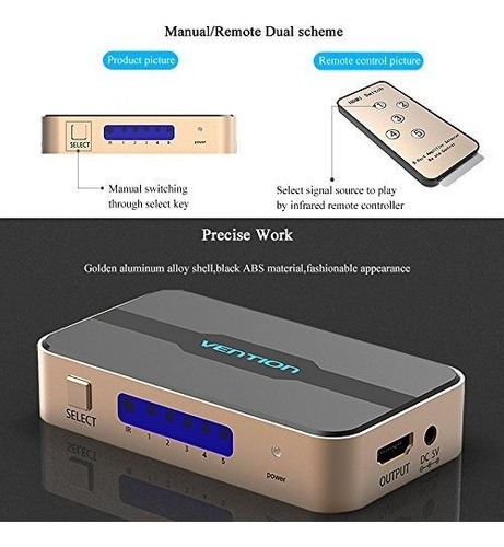 Hdmi Splitter.vention Hdmi Switch 5x1 Puertos Hdmi Swit...