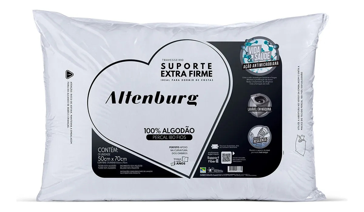 Travesseiro Altenburg Suporte Extra Firme Branco 50x70cm Alt Branco