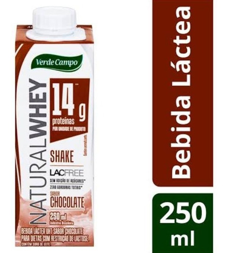 Shake Natural Whey Chocolate Verde Campo 250ml - Kit Com 4
