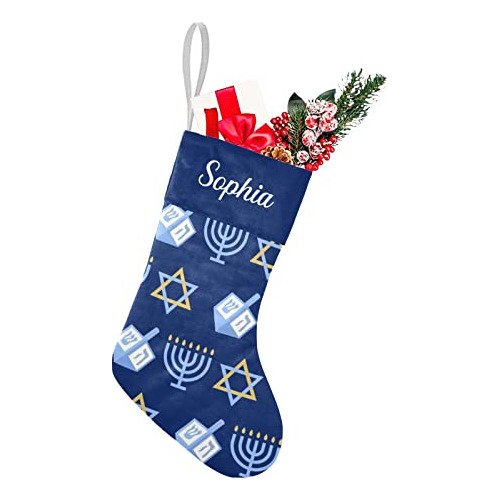 Calcetín De Navidad Personalizado Lindo Patrón De Hanukkah C