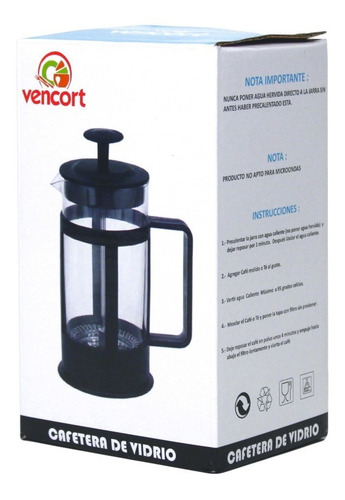 Cafetera De Prensa Francesa De Vidrio 350ml Color Negro