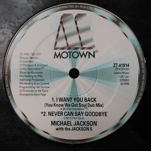 Michael Jackson With The Jackson 5- I Want You Back 88 Remix (Usado)