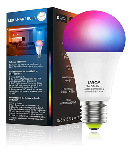 Focos Bombillas Led Rgb Lagom 9w 1pcs Wifi Luz Inteligente 800 Lumenes E27 Multicolor 16 Millones Blanco Sintonizable 6500k Alexa Gooogle Asistente Alarma Control Por Voz/grupo/app 8 Escenas