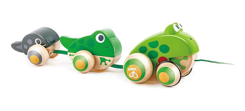 Hape Pull Along Frog Family Con Ruedas Antivuelco, Juguetes 