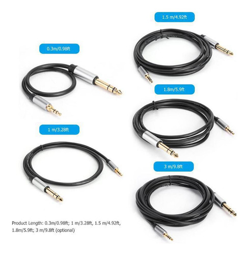 Cable De 3,5 Mm A Pulgada 1/8 Macho A 1/4 Macho Para 1,5 M