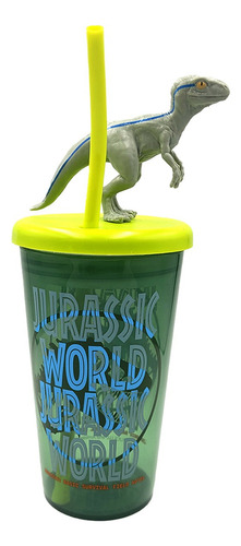 Vaso Con Tapa Y Popote Jurassic World Original Dinosaurio 3d