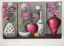 Comprar Cuadro Decorativo Floreros Rosa Y Blanco Tríptico Plano 