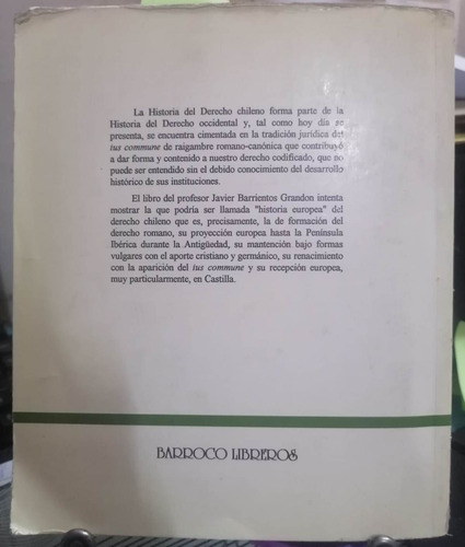 Introducción A La Historia Del Derecho Chileno I /barrientos (Usado)