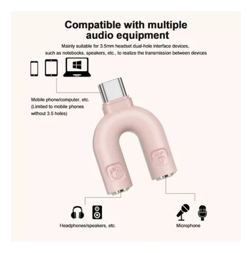 Splitter Usb C A Mini Plug 3,5mm P/ Auriculares Y Microfono