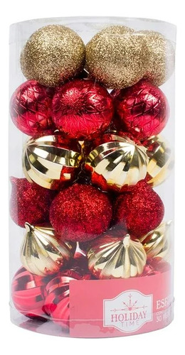 30 Esferas De 6cm Navideñas Navidad Para El Árbol Rojo Y Oro