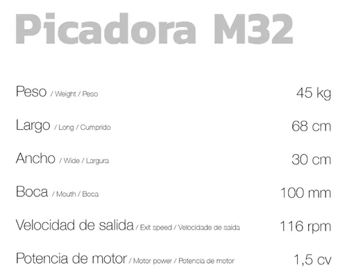 Picadora de carne Trinidad, MOD 32 Blanca