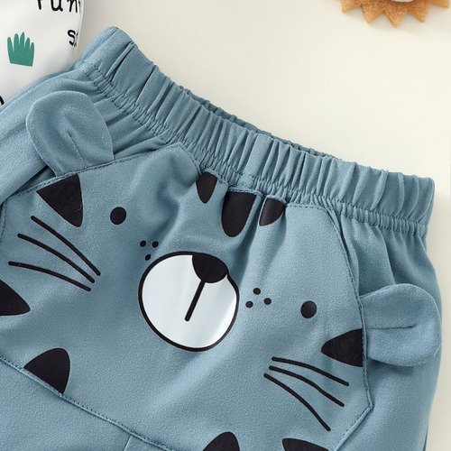 Conjunto Verano Fresco Y Adorable De Bebé Estampado Animales Azul Acero 0-3 M