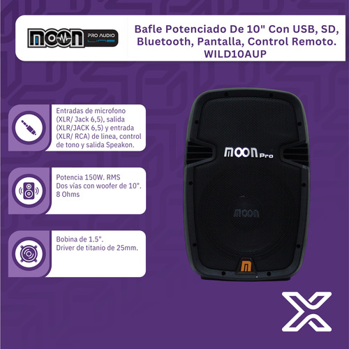 Bafle Activo Moon Wild10aup 150w Activo Usb Sd Fm Bluetooth Negro