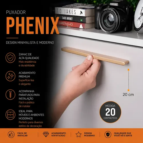 Puxador Alça Phenix 192mm Dourado Matte Zp1073 - Zen Design