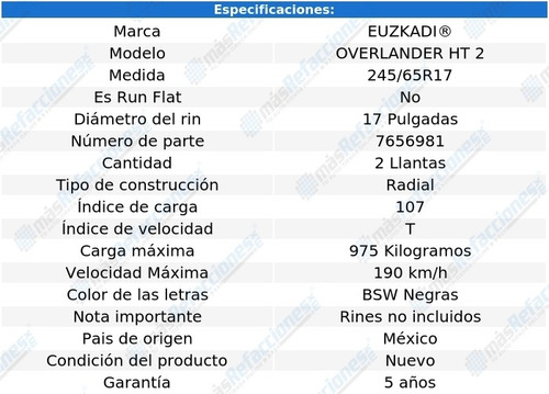 Par De Llantas 245/65r17 107t Euzkadi Overlander Ht 2