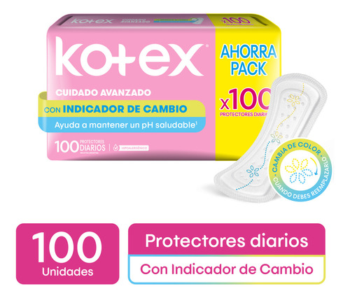 Protector Diario Kotex Con Indicador De Ph 100 Un