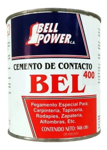 Pega Amarilla Cemento Contacto Bel400 Bellpower 1/4 Galón 