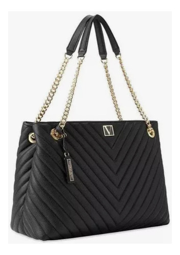 Cartera Victoria's Secret Elegante V Quilt 100% Original Negro Lisa Oro Dorado
