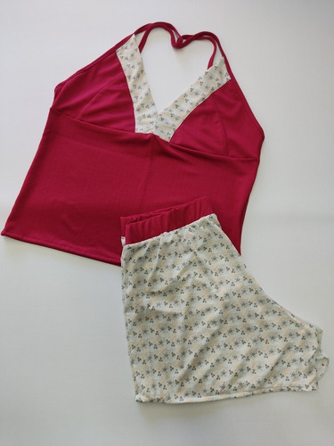 Pijama 2 Piezas Color Rojo Blusa De Copa