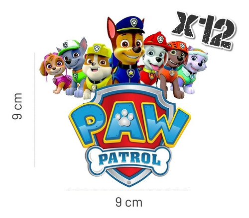 Imagen 1 de 2 de 12 Stickers Paw Patrol, Decora Cajas Y Bolsas De Cumpleaños 