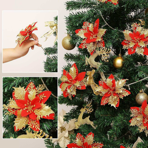 2024 12 Piezas Árbol De Navidad Flores Artificiales Con