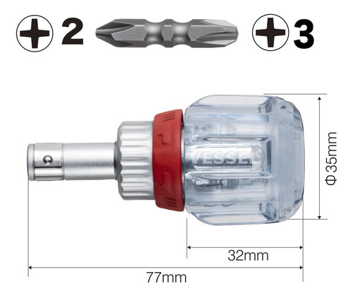 Destornillador De Trinquete Rechoncho Vessel Td-6700w-23