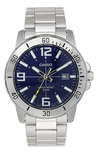 Relógio Casio Masculino Prata Preto Azul Mtp-vd01d-1evudf