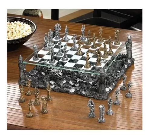 Jogo Tabuleiro De Xadrez Luxo Cavaleiros Medievais 3d 36 Pcs