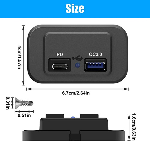 5 Pzas Cargador Rápido Usb Y Tipo C 12v Y 24v