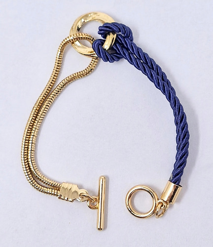 Pulsera Cadena Y Cordon Dorada - Shen Azul Y Dorado 17 Cm