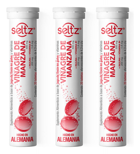 Seltz 3 Pack Tabletas Efervescentes De Vinagre De Manzana