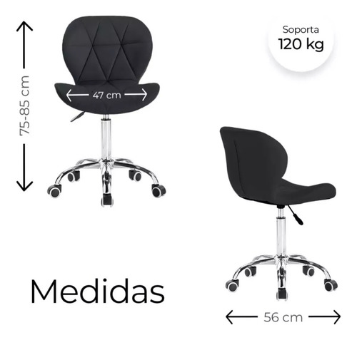 Set De 2 Sillas Oficina Giratoria Escritorio Moderna Cromada Negro Vinipiel
