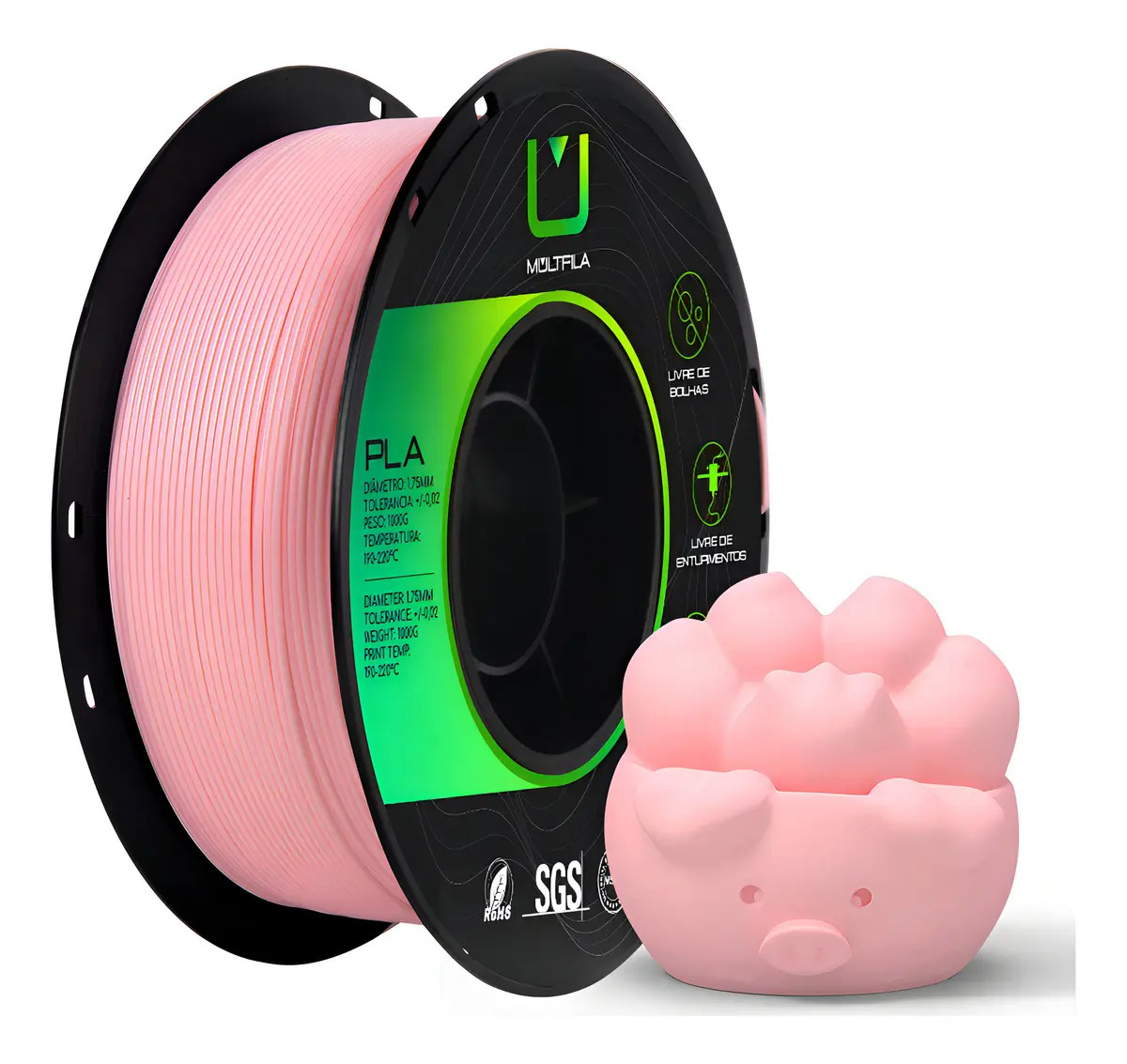 Filamento Pla Rosa Claro 1kg Multfila Impressora 3d 1.75mm Rosa-claro