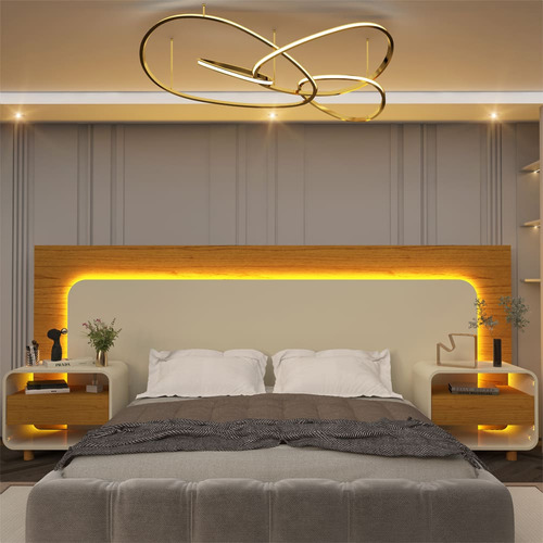 Cabeceira Led E 2 Mesas 140/160/195 Innova Nature Off Gelius