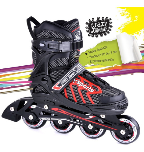 Imagen 4 de 10 de Rollers Extensibles Crazy Loop Rojo Y Negro Talle M Full