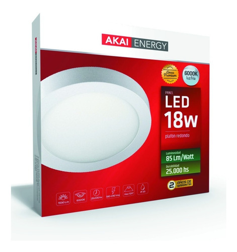 Imagen 3 de 3 de Plafón Redondo Blanco 18w Led Fría Ø22cm Akai 1530lumenes