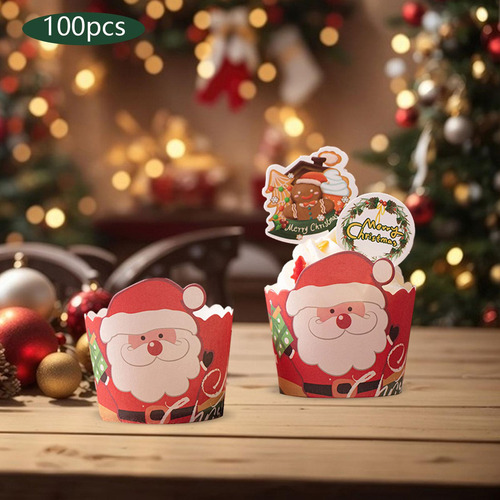 2 X 100x Cupcake Cup Muffin Cake Cup, Candy Papa Noel