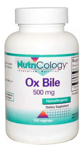 Sais Biliares Ox Bile 500mg - 100 Cápsulas Importado E U A