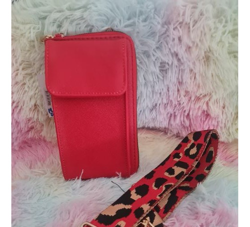 Cartera Porta Celular Bandolera + Strap Animal Print