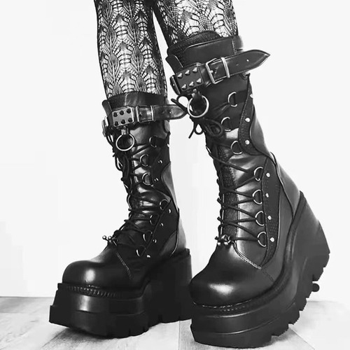 Botas Plataforma Goticas Driver Boots Con Tachuelas Punk Mod